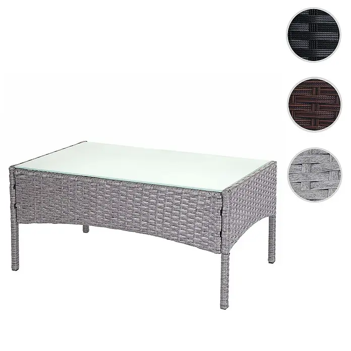 Proregal Gartentisch Andi aus Poly-Rattan - L x B x H: 48 x 79 x 38 cm, Poly-Rattan, Rechteckig, Grau