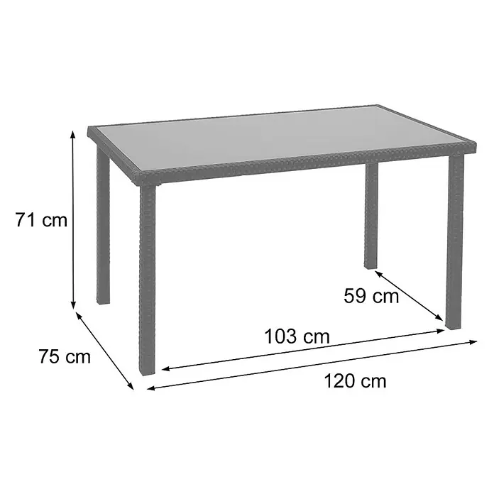 Proregal Gartentisch Poly-Rattan - Poly-Rattan, Rechteckig, Grau-Braun