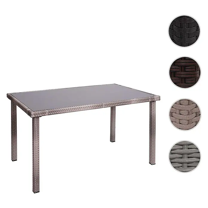 Proregal Gartentisch Poly-Rattan - Poly-Rattan, Rechteckig, Grau-Braun
