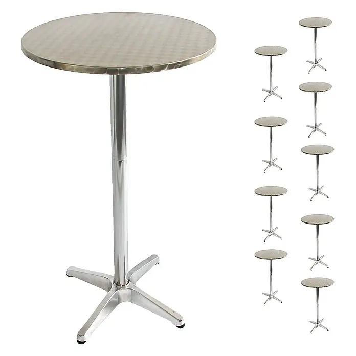 Chefgastro Gartentisch 10er-Set Alu-Stehtisch - L x B x H: 60 x 60 x 110 cm, Rund, Silber