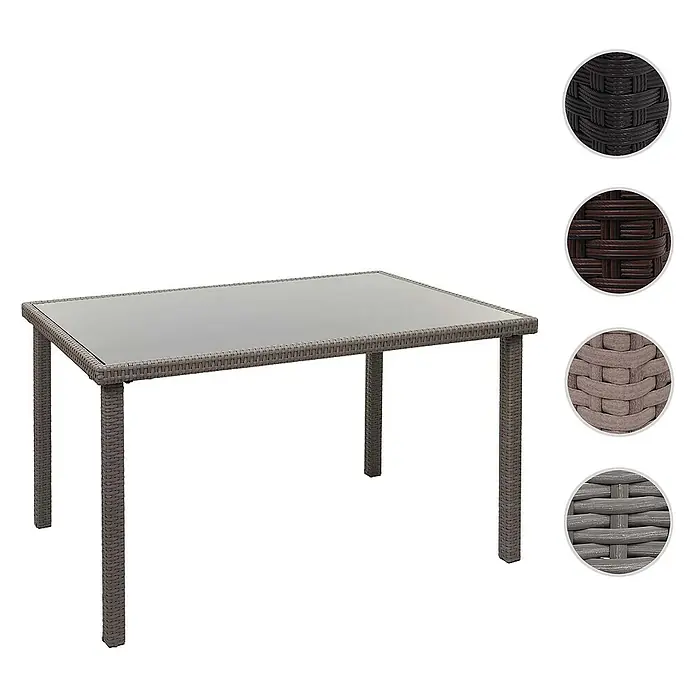 Proregal Gartentisch Poly-Rattan - Poly-Rattan, Rechteckig, Grau-Braun