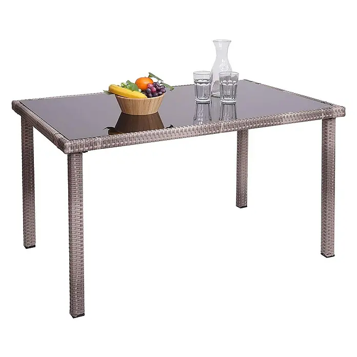 Proregal Gartentisch Poly-Rattan - Poly-Rattan, Rechteckig, Grau-Braun