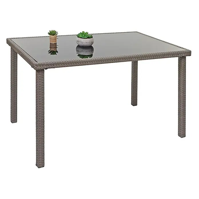 Proregal Gartentisch Poly-Rattan - L x B x H: 75 x 120 x 71 cm, Poly-Rattan, Rechteckig, Grau