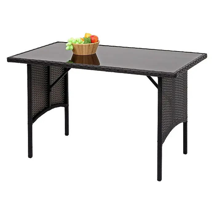 Proregal Gartentisch Poly-Rattan Esstisch - L x B x H: 60 x 112 x 68,5 cm, Poly-Rattan, Rechteckig, Schwarz