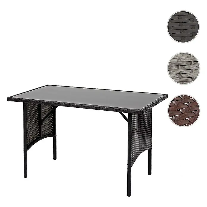 Proregal Gartentisch Poly-Rattan Esstisch - L x B x H: 60 x 112 x 68,5 cm, Poly-Rattan, Rechteckig, Schwarz