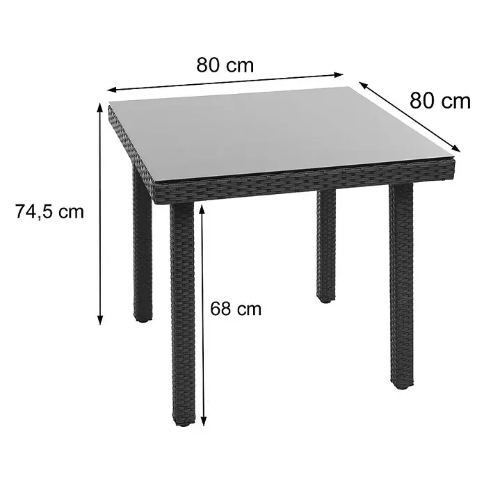 Proregal Gartentisch Mattis aus Poly-Rattan - L x B x H: 80 x 80 x 74,5 cm, Poly-Rattan, Rechteckig, Grau