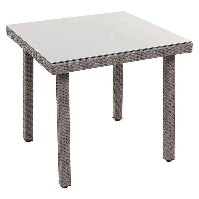 Proregal Gartentisch Mattis aus Poly-Rattan - L x B x H: 80 x 80 x 74,5 cm, Poly-Rattan, Rechteckig, Grau