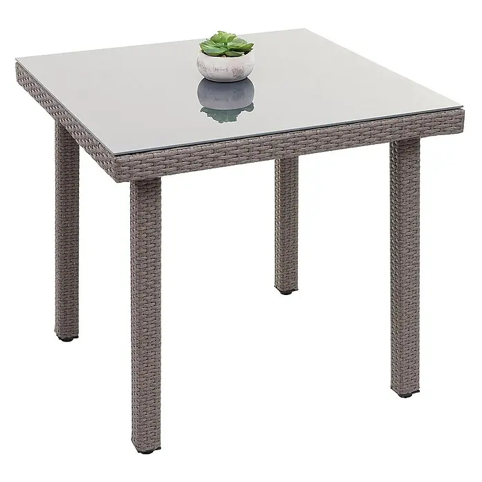 Proregal Gartentisch Mattis aus Poly-Rattan - L x B x H: 80 x 80 x 74,5 cm, Poly-Rattan, Rechteckig, Grau