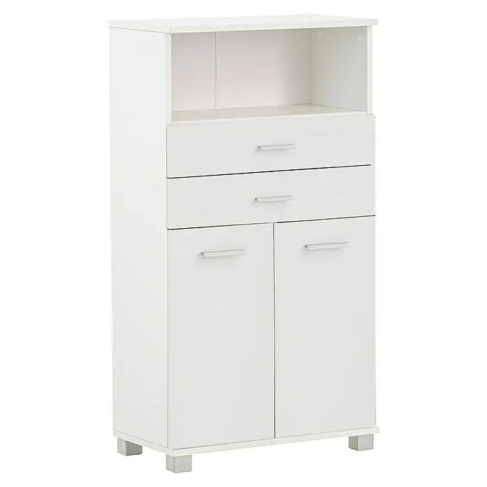 Schildmeyer Palermo Highboard - B x T x H: 60 x 32,6 x 110,5 cm, Weiß, Matt - Stilvoller weißer Mehrzweckschrank mit offenen Fächern, Schubladen und Türen, ideal für zusätzlichen Stauraum.