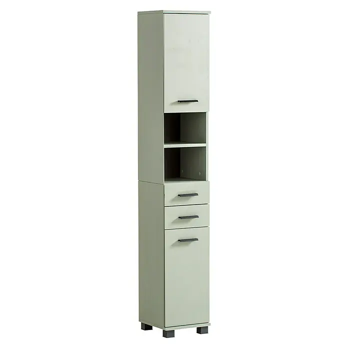 Schildmeyer Palermo Hochschrank - B x T x H: 30 x 32,6 x 181 cm, Pistazie, Matt - Schlichtes, helles Badezimmermöbel mit Schubladen und Regalfächern, ideal für moderne Badezimmerdesigns und zur Aufbewahrung von Badutensilien.
