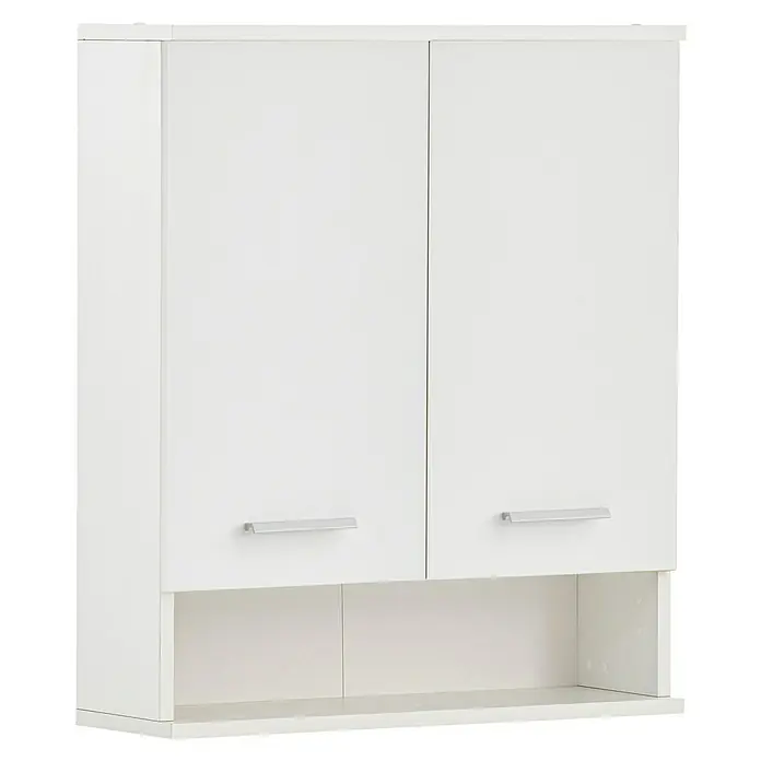 Schildmeyer Palermo Oberschrank - B x T x H: 60 x 20,5 x 71 cm, Weiß, Matt - Ein weißer Hängeschrank mit zwei Türen und silbernen Griffen, ideal für zusätzlichen Stauraum in Küche oder Bad. Schlichtes Design, passt in jedes Zimmer.