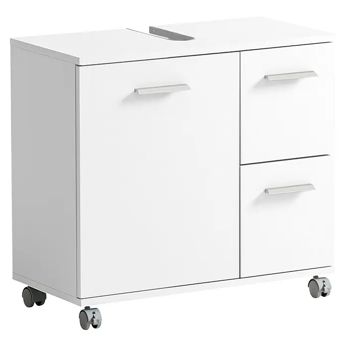 Schildmeyer Palermo Waschtischunterschrank - B x T x H: 65 x 32 x 60 cm, Weiß, Matt - Weißer Waschtischunterschrank mit Schubladen und Türen, ideal für ein modernes Badezimmer. Mobiles Design mit Rollen.