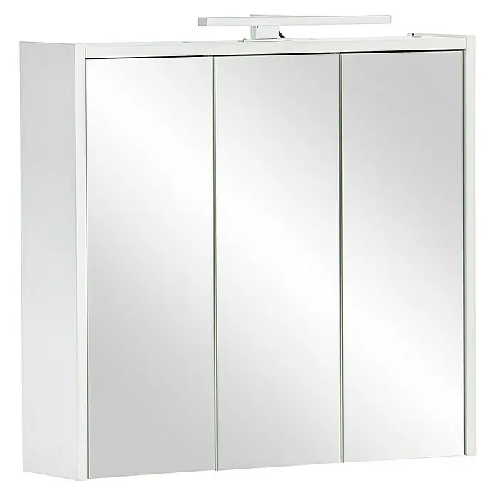 Schildmeyer Palermo LED-Spiegelschrank - B x H: 65 x 62,7 cm, Weiß - Der Spiegelschrank mit drei Türen und Beleuchtung bietet praktischen Stauraum und ein modernes Design für jedes Badezimmer.