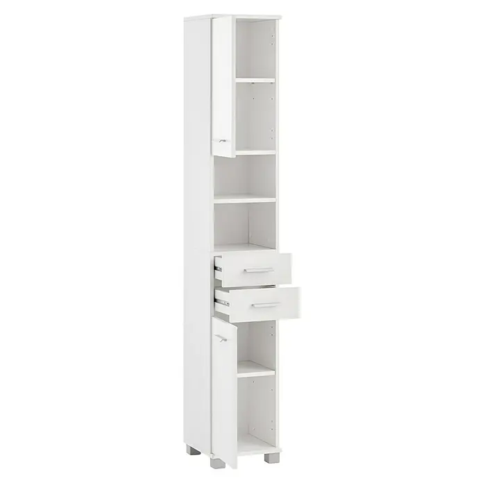 Schildmeyer Palermo Hochschrank - B x T x H: 30 x 32,6 x 181 cm, Weiß, Matt - Weißer Badezimmerschrank mit Regalen und Schubladen zur Aufbewahrung von Badutensilien. Praktisch und stilvoll.