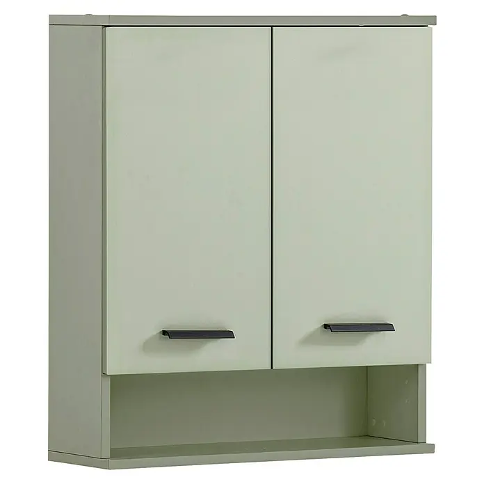 Schildmeyer Palermo Oberschrank - B x T x H: 60 x 20,5 x 71 cm, Pistazie, Matt - Diese Aufnahme zeigt einen Hängeschrank mit zwei Türen und Griffen. Der Schrank ist in einem neutralen Farbton gehalten und wirkt modern.