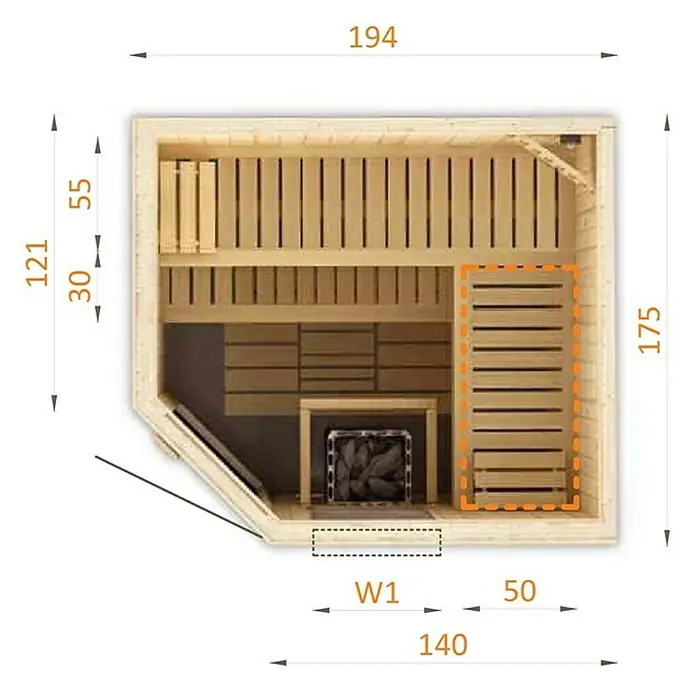FinnTherm Massivholzsauna Pearl - L x B x H: 144 x 175 x 199 cm