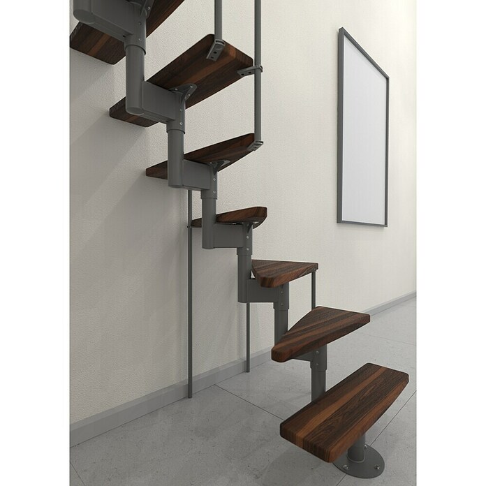 Minka Prostorsko varčne stopnice Joker Turn  (Višina nadstropja: 302,9 cm, Barva stopnice: Oreh, Barva kovine: Siva) | 4792 - Treppen | GBDD - Treppen | GBD - Bauelemente | GB - Bauelemente | G - Holz/Bauelem | BAUHAUS