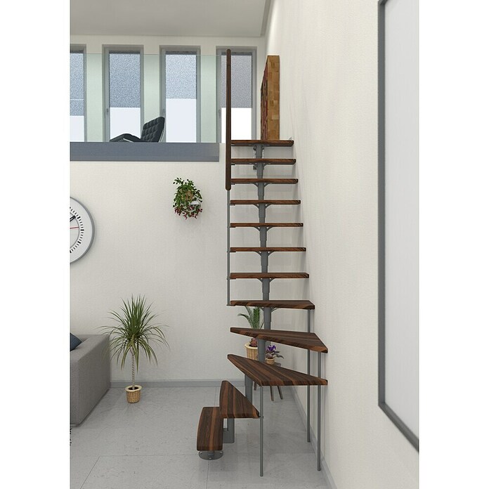 Minka Prostorsko varčne stopnice Joker Turn  (Višina nadstropja: 302,9 cm, Barva stopnice: Oreh, Barva kovine: Siva) | 4792 - Treppen | GBDD - Treppen | GBD - Bauelemente | GB - Bauelemente | G - Holz/Bauelem | BAUHAUS