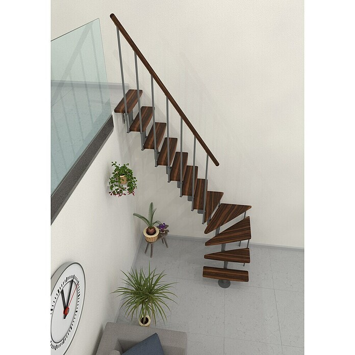 Minka Prostorsko varčne stopnice Joker Turn  (Višina nadstropja: 302,9 cm, Barva stopnice: Oreh, Barva kovine: Siva) | 4792 - Treppen | GBDD - Treppen | GBD - Bauelemente | GB - Bauelemente | G - Holz/Bauelem | BAUHAUS