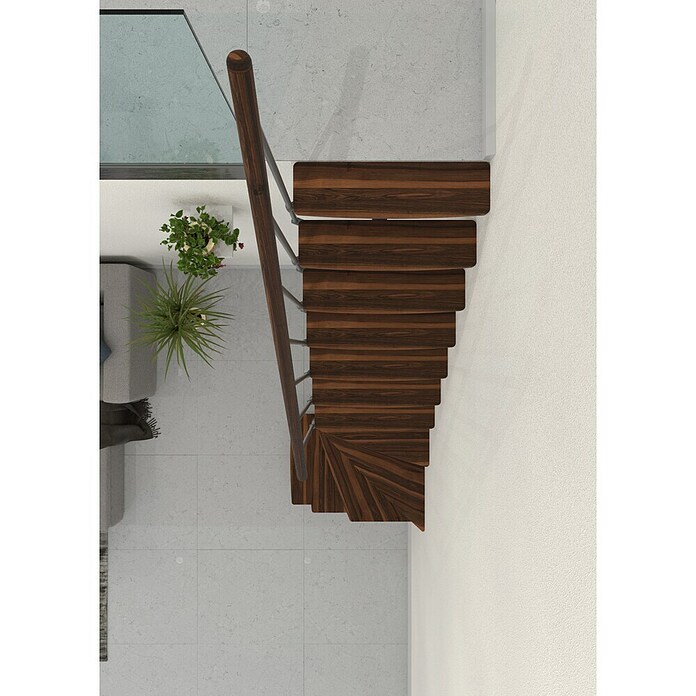 Minka Prostorsko varčne stopnice Joker Turn  (Višina nadstropja: 302,9 cm, Barva stopnice: Oreh, Barva kovine: Siva) | 4792 - Treppen | GBDD - Treppen | GBD - Bauelemente | GB - Bauelemente | G - Holz/Bauelem | BAUHAUS