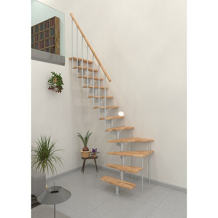 Minka Prostorsko varčne stopnice Joker Turn  (Višina nadstropja: 302,9 cm, Barva stopnice: Bukev, Barva kovine: Bela) | 4792 - Treppen | GBDD - Treppen | GBD - Bauelemente | GB - Bauelemente | G - Holz/Bauelem | BAUHAUS