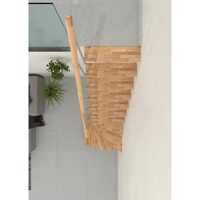 Minka Sporedne stepenice Joker Turn  (Visina kata: 302,9 cm, Boja gazišta: Bukva, Boja metala: Bijela) | BAUHAUS