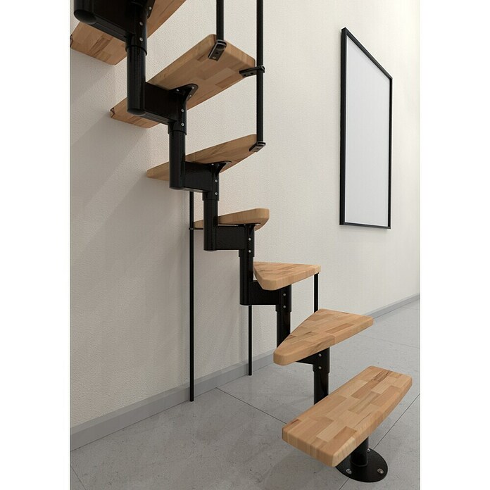 Minka Sporedne stepenice Joker Turn  (Visina kata: 302,9 cm, Boja gazišta: Bukva, Boja metala: Crna) | BAUHAUS