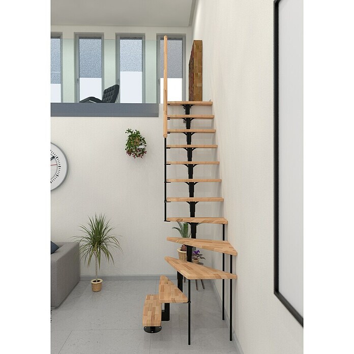 Minka Sporedne stepenice Joker Turn  (Visina kata: 302,9 cm, Boja gazišta: Bukva, Boja metala: Crna) | BAUHAUS