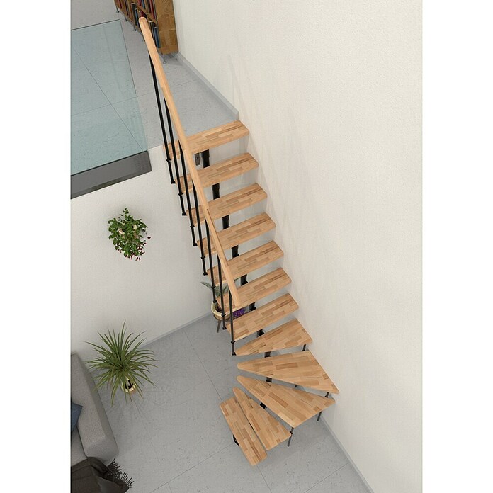 Minka Prostorsko varčne stopnice Joker Turn  (Višina nadstropja: 302,9 cm, Barva stopnice: Bukev, Barva kovine: Črna) | 4792 - Treppen | GBDD - Treppen | GBD - Bauelemente | GB - Bauelemente | G - Holz/Bauelem | BAUHAUS