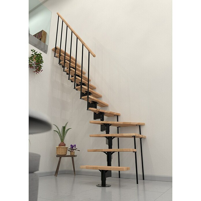 Minka Sporedne stepenice Joker Turn  (Visina kata: 302,9 cm, Boja gazišta: Bukva, Boja metala: Crna) | BAUHAUS