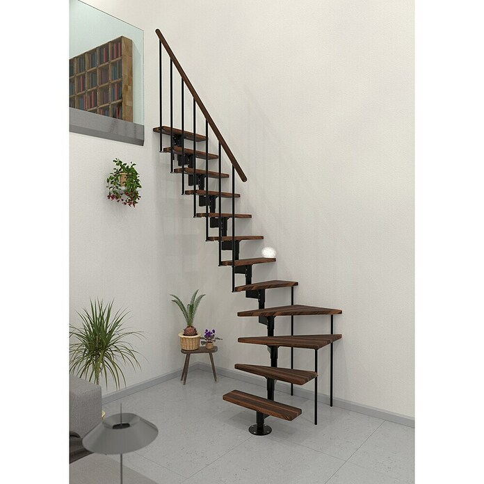 Minka Prostorsko varčne stopnice Joker Turn  (Višina nadstropja: 302,9 cm, Barva stopnice: Oreh, Barva kovine: Črna) | 4792 - Treppen | GBDD - Treppen | GBD - Bauelemente | GB - Bauelemente | G - Holz/Bauelem | BAUHAUS