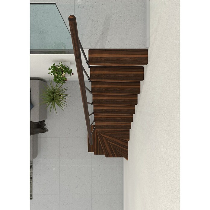 Minka Sporedne stepenice Joker Turn  (Visina kata: 302,9 cm, Boja gazišta: Orah, Boja metala: Crna) | BAUHAUS