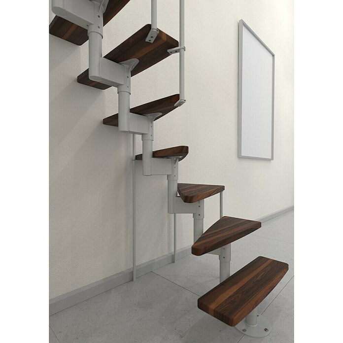 Minka Prostorsko varčne stopnice Joker Turn  (Višina nadstropja: 302,9 cm, Barva stopnice: Oreh, Barva kovine: Bela) | 4792 - Treppen | GBDD - Treppen | GBD - Bauelemente | GB - Bauelemente | G - Holz/Bauelem | BAUHAUS