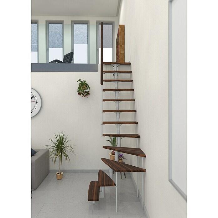 Minka Prostorsko varčne stopnice Joker Turn  (Višina nadstropja: 302,9 cm, Barva stopnice: Oreh, Barva kovine: Bela) | 4792 - Treppen | GBDD - Treppen | GBD - Bauelemente | GB - Bauelemente | G - Holz/Bauelem | BAUHAUS