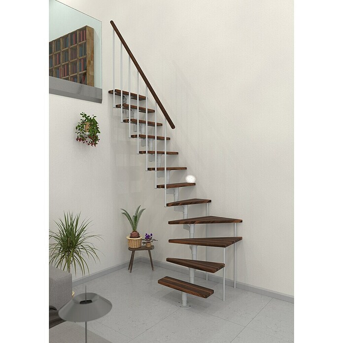 Minka Prostorsko varčne stopnice Joker Turn  (Višina nadstropja: 302,9 cm, Barva stopnice: Oreh, Barva kovine: Bela) | 4792 - Treppen | GBDD - Treppen | GBD - Bauelemente | GB - Bauelemente | G - Holz/Bauelem | BAUHAUS