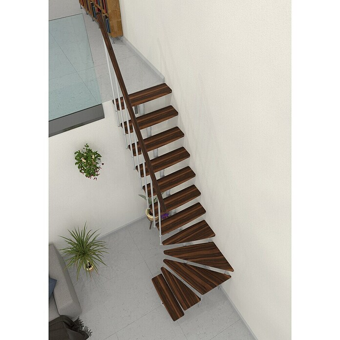 Minka Prostorsko varčne stopnice Joker Turn  (Višina nadstropja: 302,9 cm, Barva stopnice: Oreh, Barva kovine: Bela) | 4792 - Treppen | GBDD - Treppen | GBD - Bauelemente | GB - Bauelemente | G - Holz/Bauelem | BAUHAUS