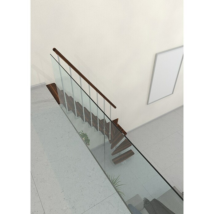 Minka Prostorsko varčne stopnice Joker Turn  (Višina nadstropja: 302,9 cm, Barva stopnice: Oreh, Barva kovine: Bela) | 4792 - Treppen | GBDD - Treppen | GBD - Bauelemente | GB - Bauelemente | G - Holz/Bauelem | BAUHAUS
