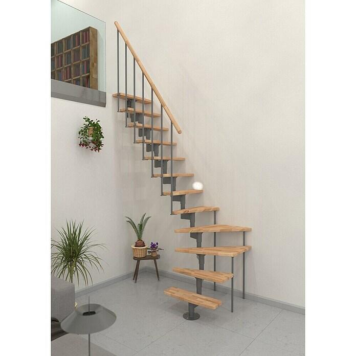 Minka Prostorsko varčne stopnice Joker Turn  (Višina nadstropja: 302,9 cm, Barva stopnice: Bukev, Barva kovine: Siva) | 4792 - Treppen | GBDD - Treppen | GBD - Bauelemente | GB - Bauelemente | G - Holz/Bauelem | BAUHAUS