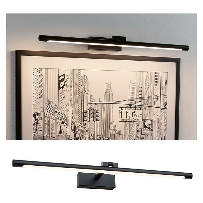Paulmann Aplique LED para cuadros Mingo (14 W, L x An x Al: 17,5 x 61,5 x 5 cm, Negro, Blanco cálido) | BAUHAUS