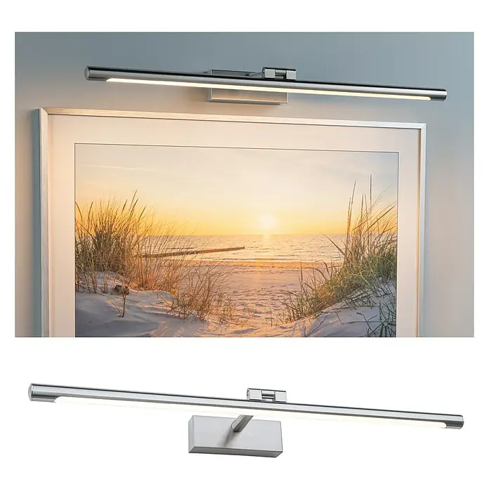 Paulmann LED-Bilderleuchte Mingo - 14 W, L x B x H: 17,5 x 61,5 x 5 cm, Alu gebürstet, Warmweiß - Moderne LED-Bilderleuchte in Silber zur stilvollen Beleuchtung von Kunstwerken und Fotos, schafft eine angenehme Atmosphäre.