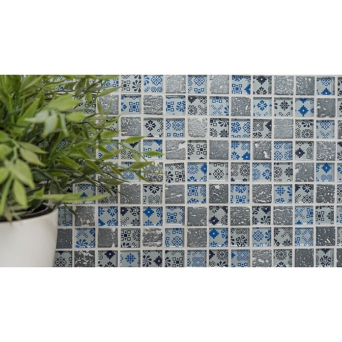 Mozaik pločica Quadrat Crystal Struktur XCM CB07  (30 x 30 cm, Crno-plave boje, Sjaj) | BAUHAUS