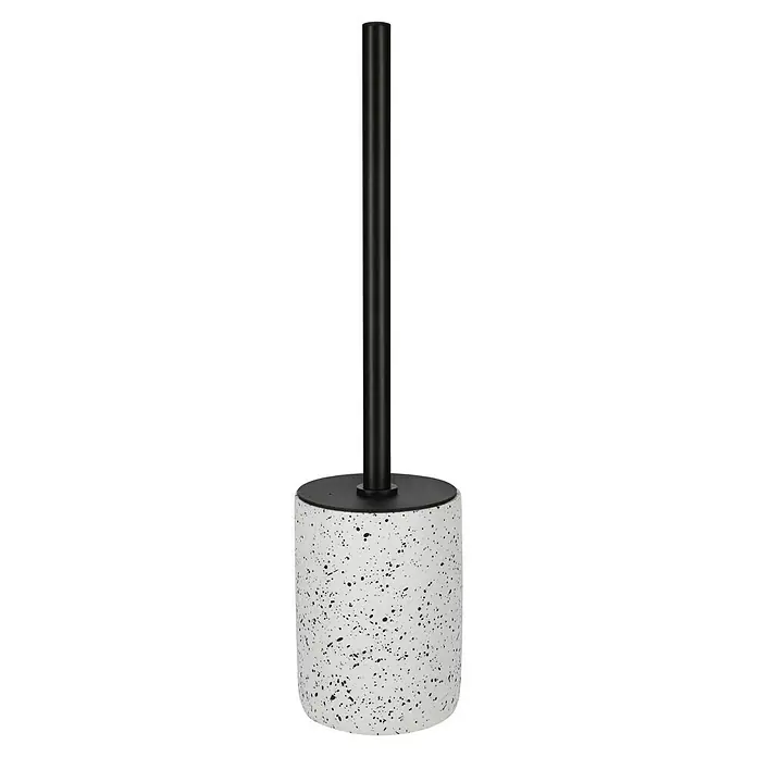 Camargue WC-Bürstengarnitur Stone Terrazzo - B x H: 9,6 x 39,5 cm, Polyresin, Weiß/Schwarz - Dieser elegante WC-Bürstenhalter in Weiß mit schwarzen Sprenkeln ist ein stilvolles Accessoire für jedes Badezimmer. Er ist funktional und dekorativ.