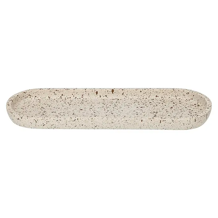 Camargue Badablage Stone Terrazzo - Breite: 10,7 cm, Polyresin, Beige/Braun - Rechteckige Ablageschale aus cremefarbenem Kunststein mit braunen Sprenkeln, ideal für Badaccessoires oder Schmuck.