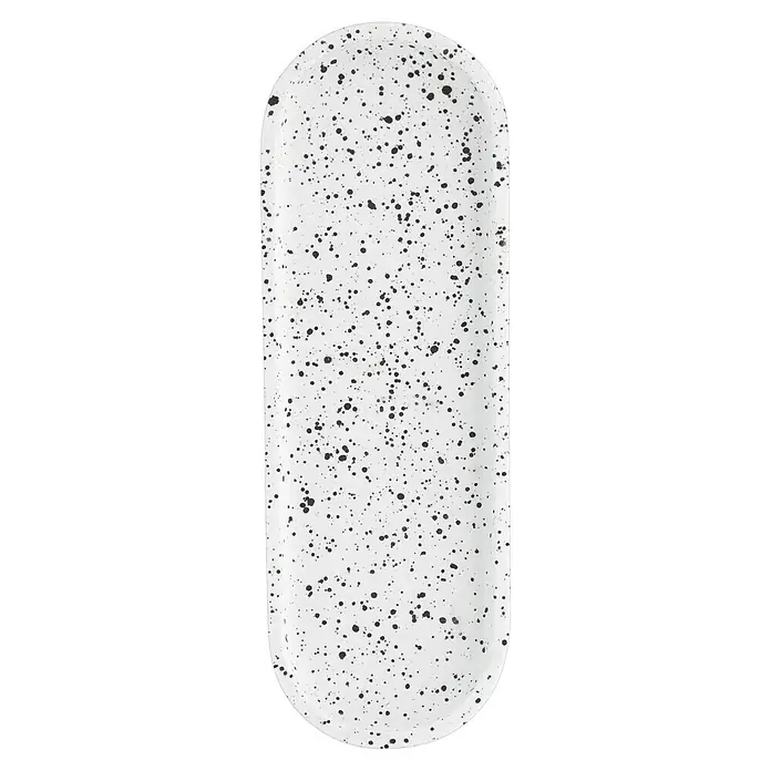 Camargue Badablage Stone Terrazzo - Breite: 10,7 cm, Polyresin, Weiß/Schwarz - Rechteckige Servierplatte mit Sprenkelmuster. Die Platte ist weiß mit schwarzen Sprenkeln, ideal für die stilvolle Präsentation von Speisen.