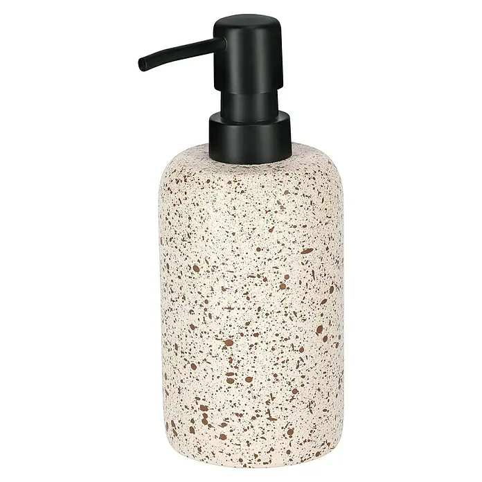 Camargue Seifenspender Stone Terrazzo - 7,5 x 7,5 x 18 cm, Polyresin, Beige/Braun - Elegante Seifenspender mit gesprenkeltem Keramikdesign und schwarzer Pumpe für stilvolle Badezimmer- oder Kücheneinrichtung.