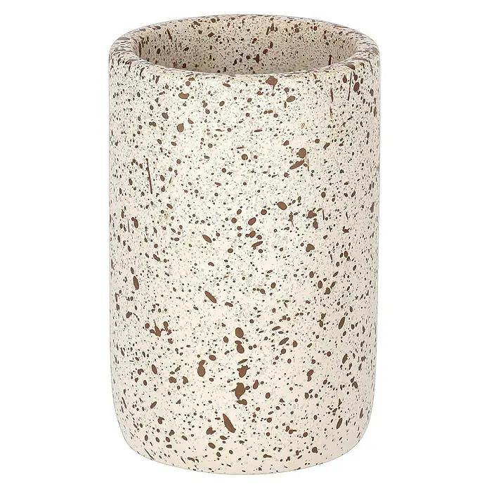 Camargue Zahnputzbecher Stone Terrazzo - Polyresin, Beige/Braun - Nahaufnahme eines Keramik-Übertopfs mit gesprenkeltem Muster, ideal für Zimmerpflanzen und moderne Dekoration.