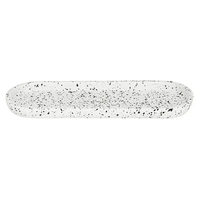 Camargue Badablage Stone Terrazzo - Breite: 10,7 cm, Polyresin, Weiß/Schwarz - Eine längliche, weiße Terrazzo-Ablageschale mit abgerundeten Ecken. Ideal für Badezimmer oder als dekoratives Element.