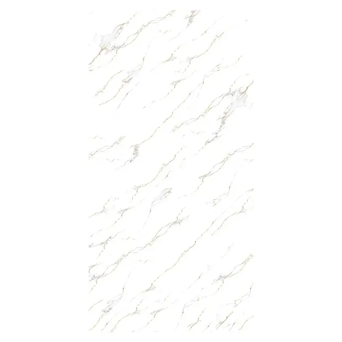 Wetwall Wandpaneel Elite - 16 x 242 cm, Bianco Carrara, Abgerundete Kante - Elegante Marmorplatte mit zarten Goldakzenten für stilvolle Innenräume, die Luxus und zeitlose Schönheit vereinen.