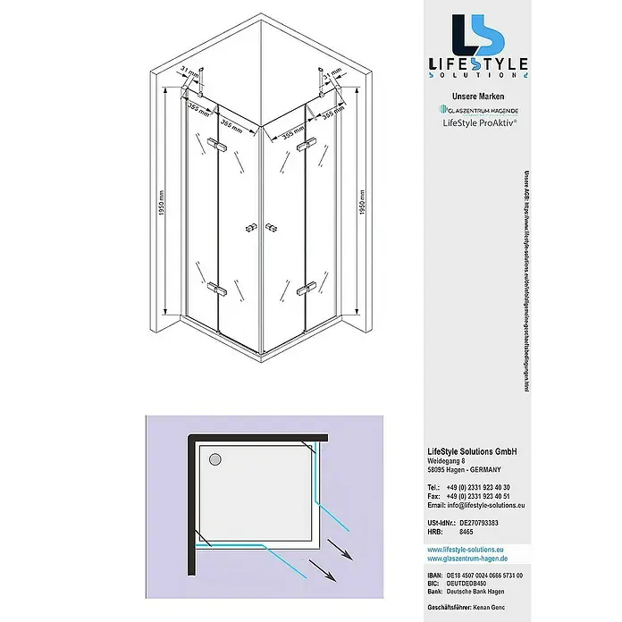 Glaszentrum Hagen Eckdusche 80x80x195 cm DEMETER EckDuschkabine - 80 x 80 x 195 cm, Eloxiert, Transparent, Stärke: 8 mm