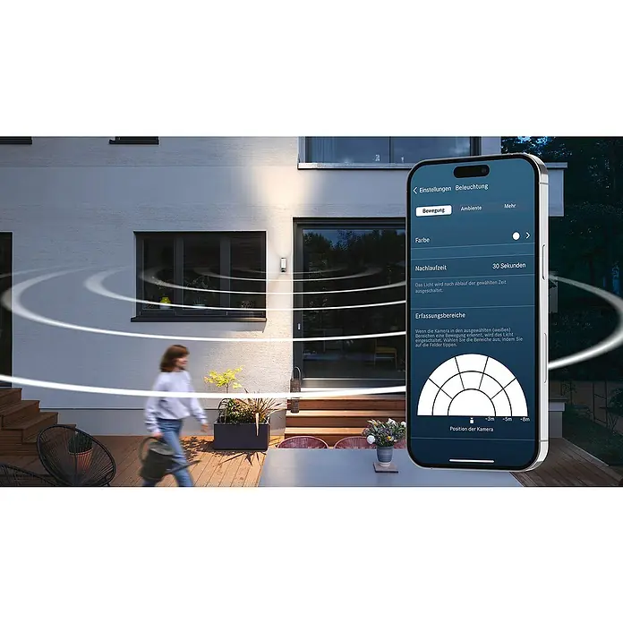 Bosch Smart Home Überwachungskamera Eyes II -  - Intelligente Außenleuchte mit App-Steuerung zur Anpassung von Bewegungserkennung und Beleuchtungsdauer für mehr Sicherheit.